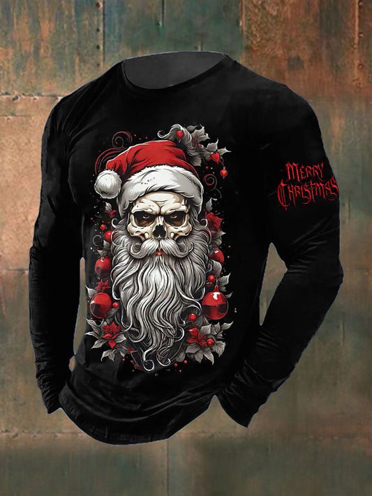 Men's Gothic Christmas Printed Long Sleeved Round Neck T-shirt
