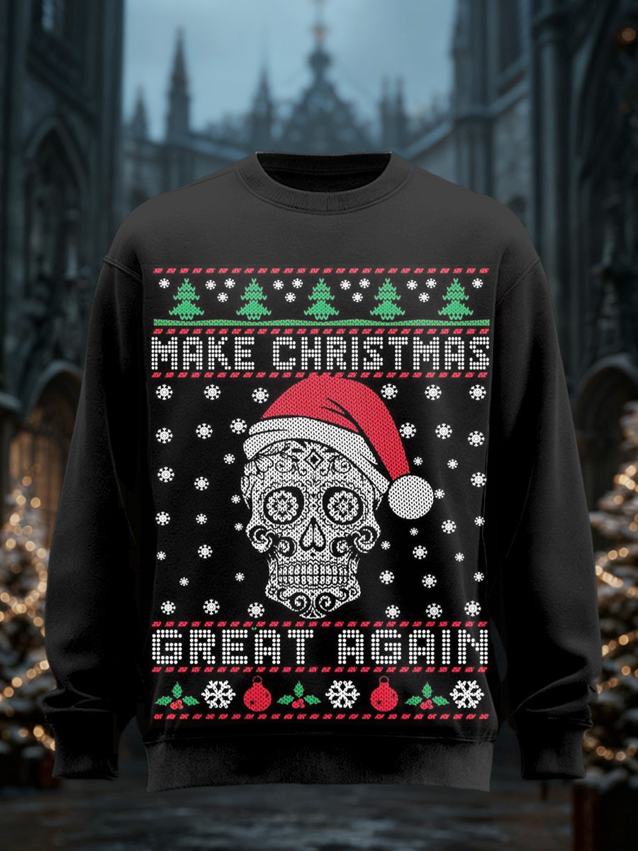 Men's Gothic Christmas Printed Long Sleeved Round Neck Sweatshirt