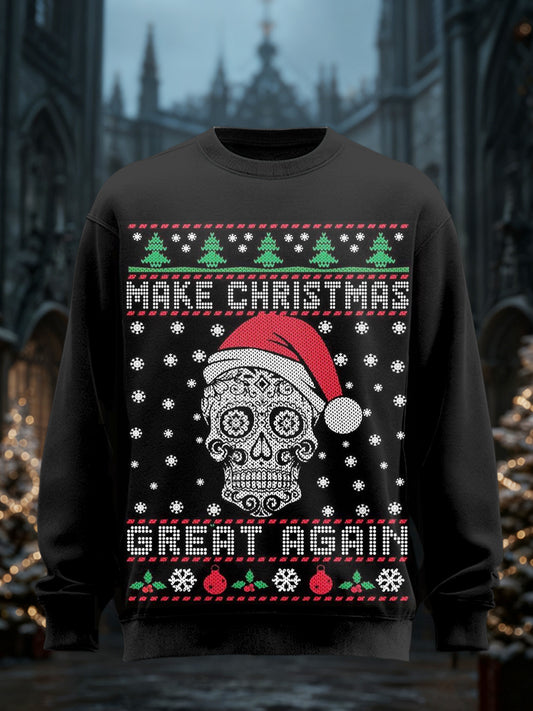 Men's Gothic Christmas Printed Long Sleeved Round Neck Sweatshirt