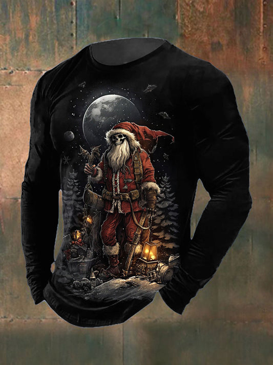 Men's Gothic Christmas Printed Long Sleeved Round Neck T-shirt