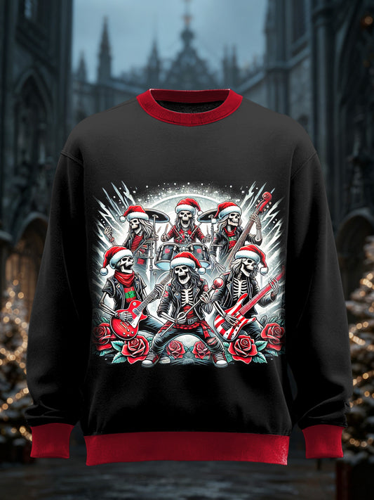 Men's Gothic Christmas Printed Long Sleeved Round Neck Sweatshirt