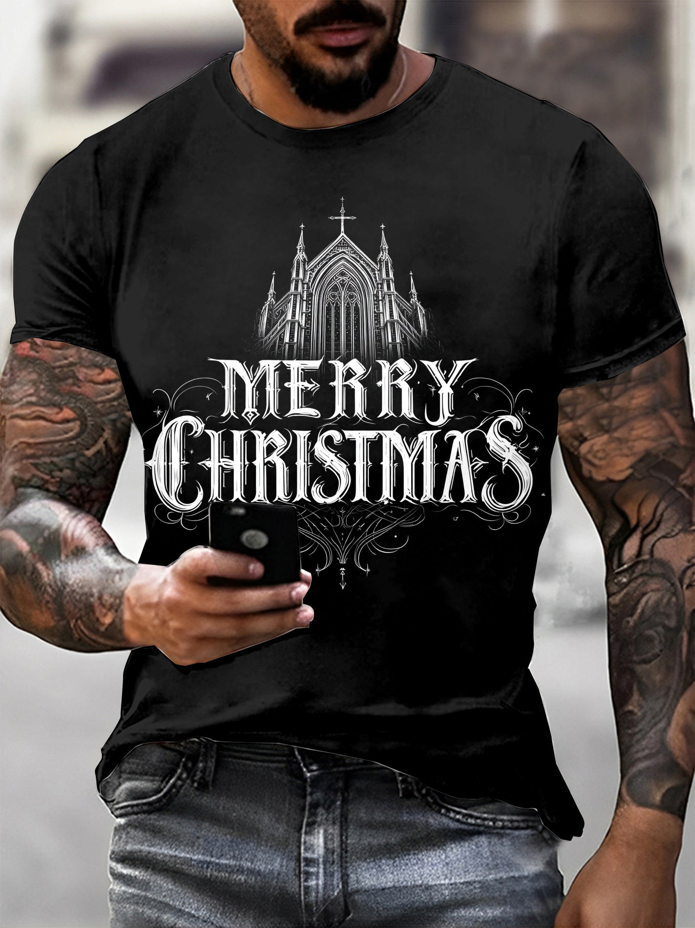 Gothic Christmas Printed Vintage Fashion Loose Short Sleeve T-Shirt