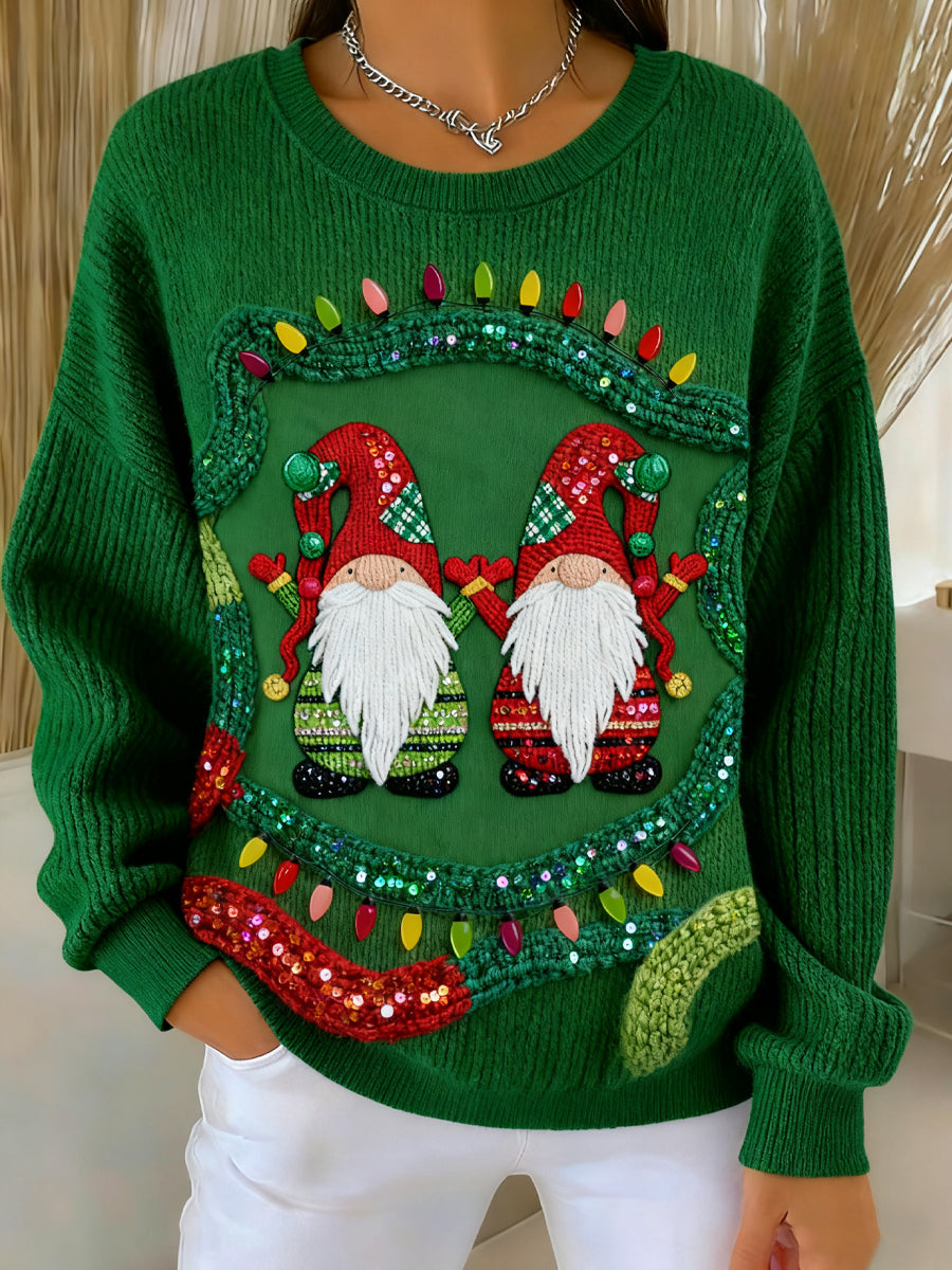 Women's Vintage Christmas Gnome Santa Crewneck Pullover