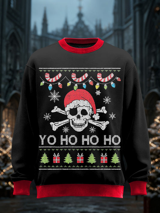 Men's Gothic Christmas Printed Long Sleeved Round Neck Sweatshirt