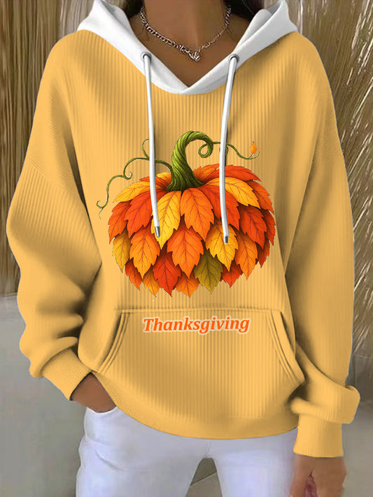 Thanksgiving Maple Leaf Pumpkin for Women Hooded Sweatshirt