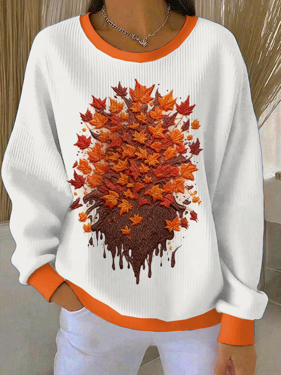 Women's Thanksgiving Maple Loose-Fit Crewneck Pullover