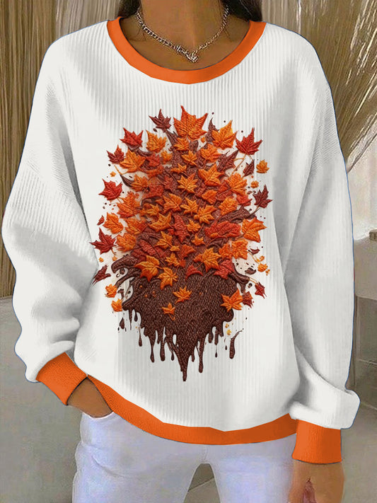 Women's Thanksgiving Maple Loose-Fit Crewneck Pullover