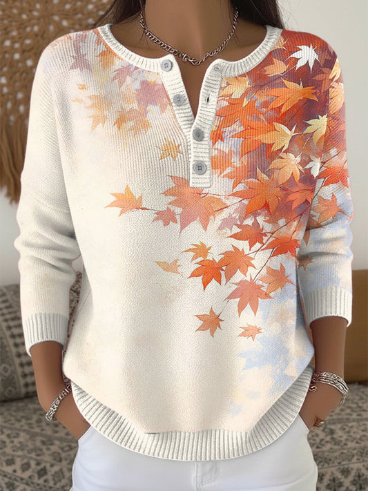 Women's Maple Leaf Classic Thanksgiving Henley neck sweater