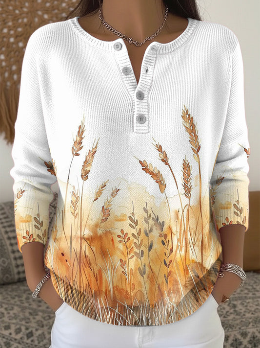 Women's Thanksgiving Rice Henley neck sweater