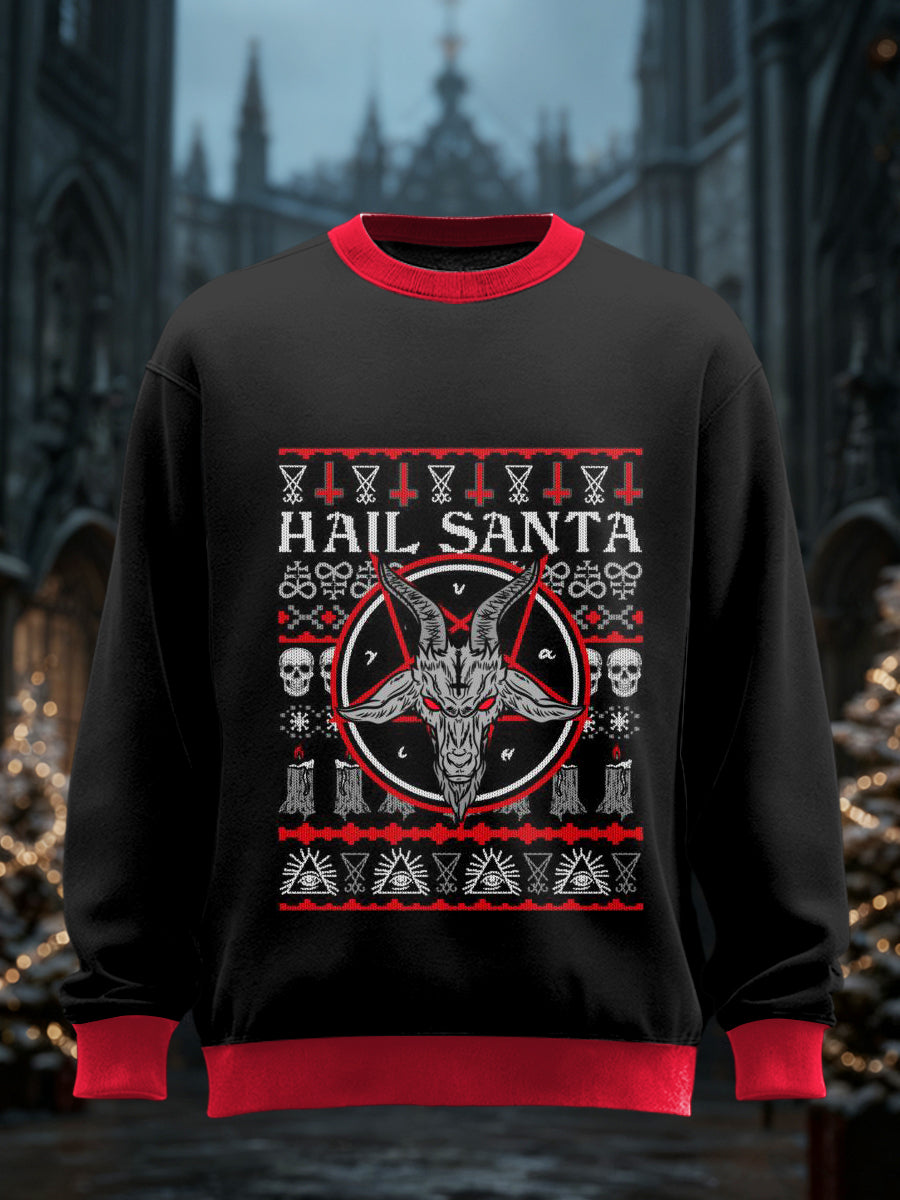 Men's Gothic Christmas Printed Round Neck Long Sleeved Sweatshirt