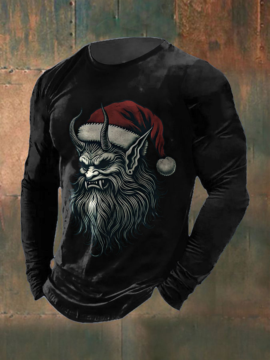 Men's Gothic Santa Claus Printed Long Sleeved Round Neck T-shirt