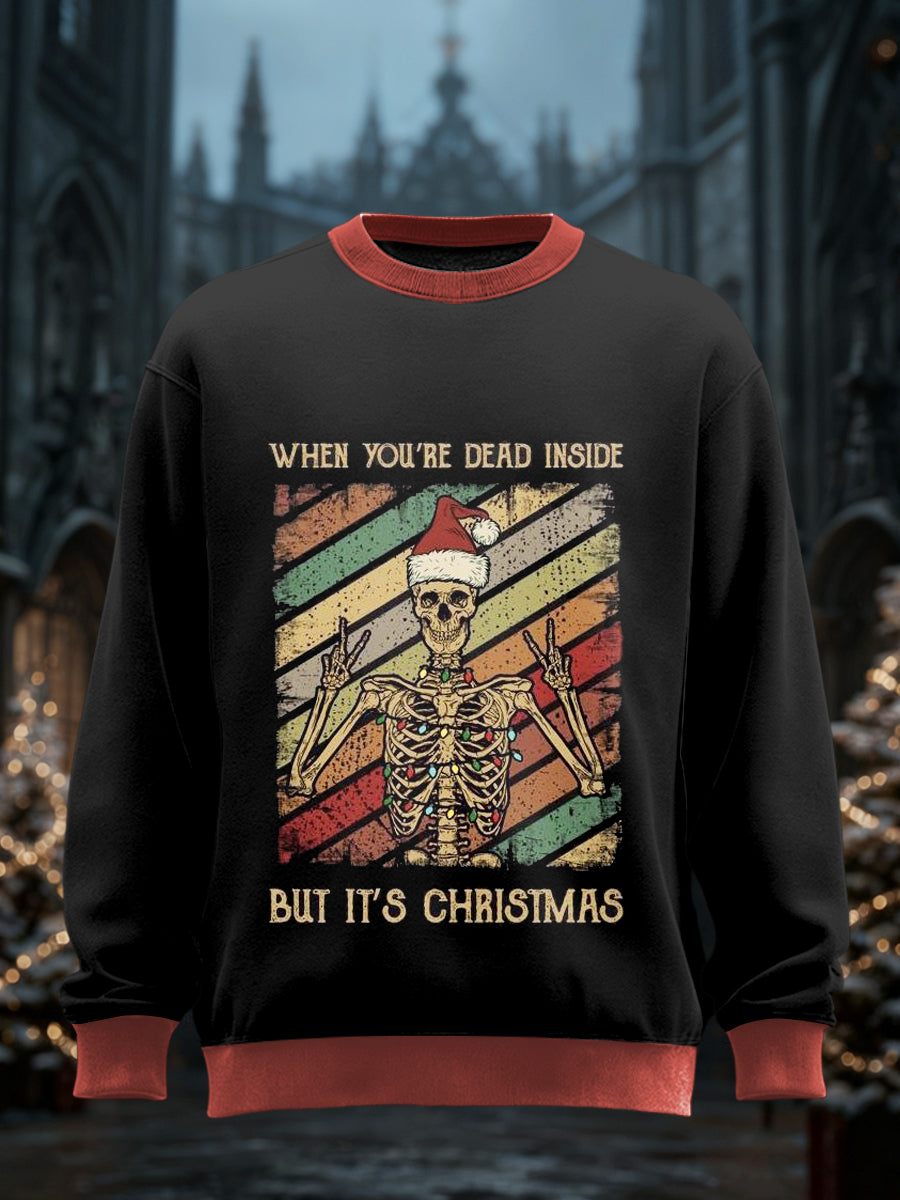 Men's Gothic Christmas Printed Round Neck Long Sleeved Sweatshirt
