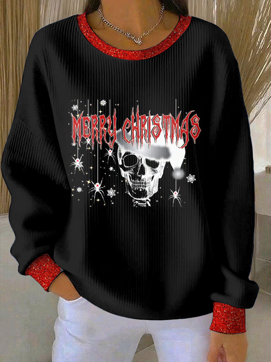 Women's Gothic Christmas Tree Printed Round Neck Long Sleeved Sweatshirt