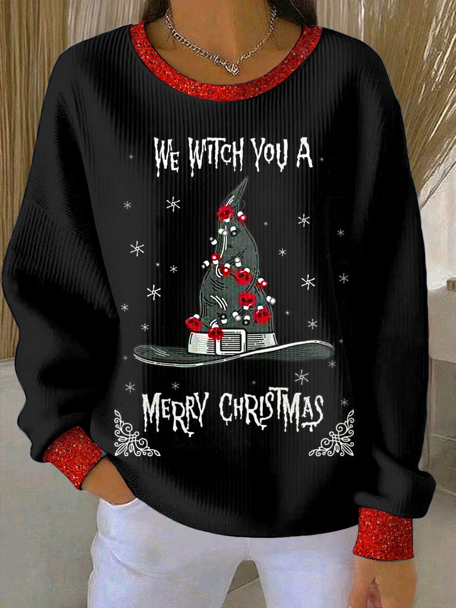 Women's Gothic Christmas Tree Printed Round Neck Long Sleeved Sweatshirt