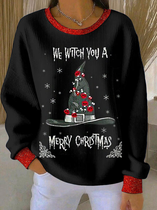 Women's Gothic Christmas Tree Printed Round Neck Long Sleeved Sweatshirt