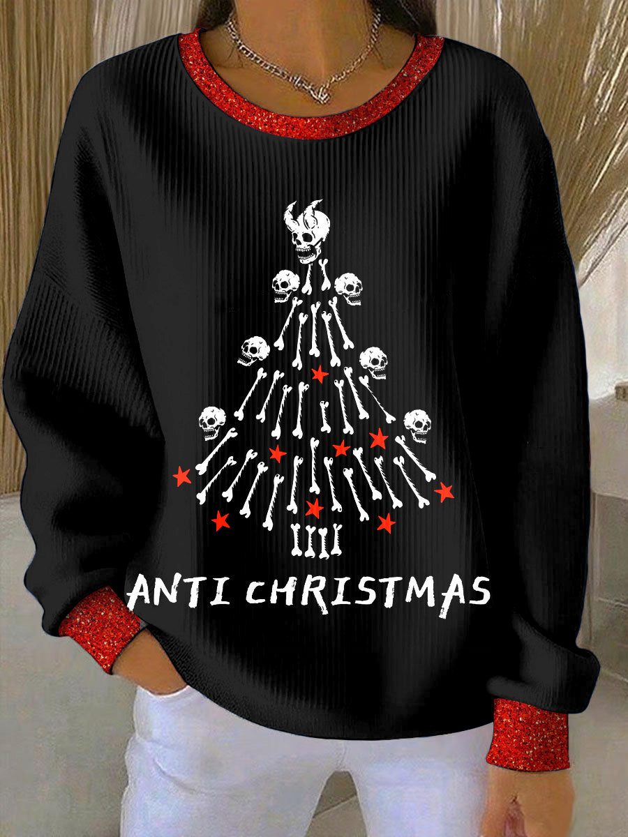 Women's Gothic Christmas Tree Printed Round Neck Long Sleeved Sweatshirt