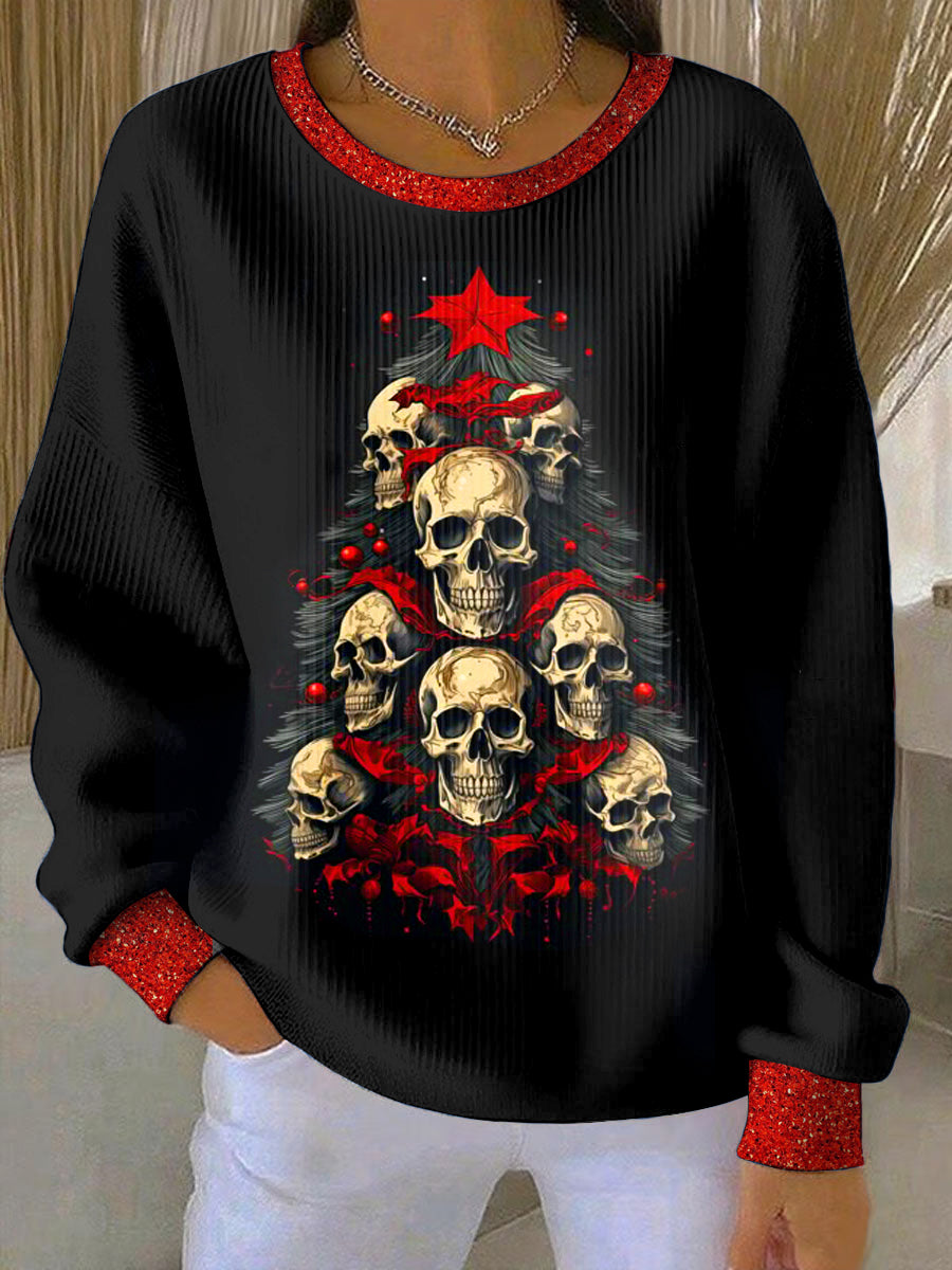 Women's Gothic Christmas Tree Printed Round Neck Long Sleeved Sweatshirt