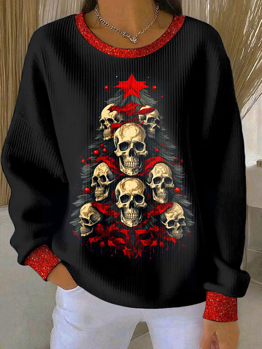 Women's Gothic Christmas Tree Printed Round Neck Long Sleeved Sweatshirt
