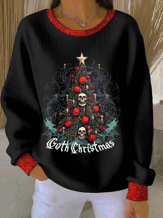 Women's Gothic Christmas Tree Printed Round Neck Long Sleeved Sweatshirt