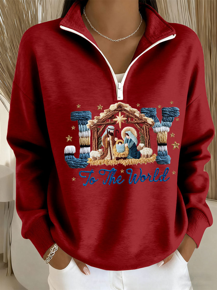 Women's Joy To The World Printed Casual Zip-Up Top