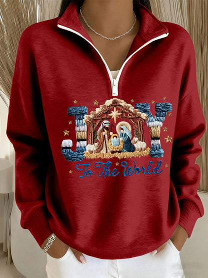 Women's Joy To The World Printed Casual Zip-Up Top