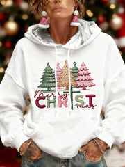 Women’s Christmas Tree Print Casual Sweatshirt White / S