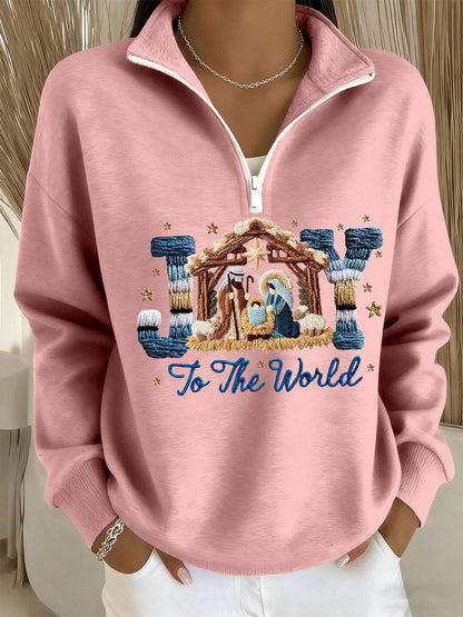 Women's Joy To The World Printed Casual Zip-Up Top