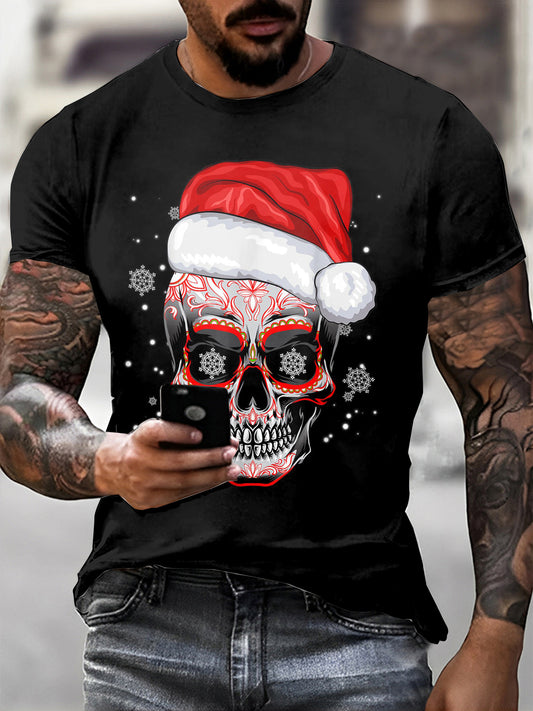 Christmas Skull Printed Vintage Fashion Loose Short Sleeve T-Shirt