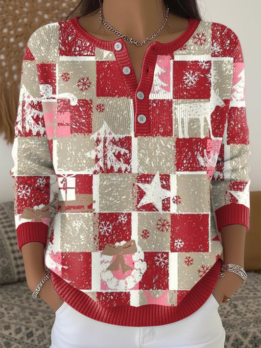 Women's Christmas Tartan Henley neck sweater