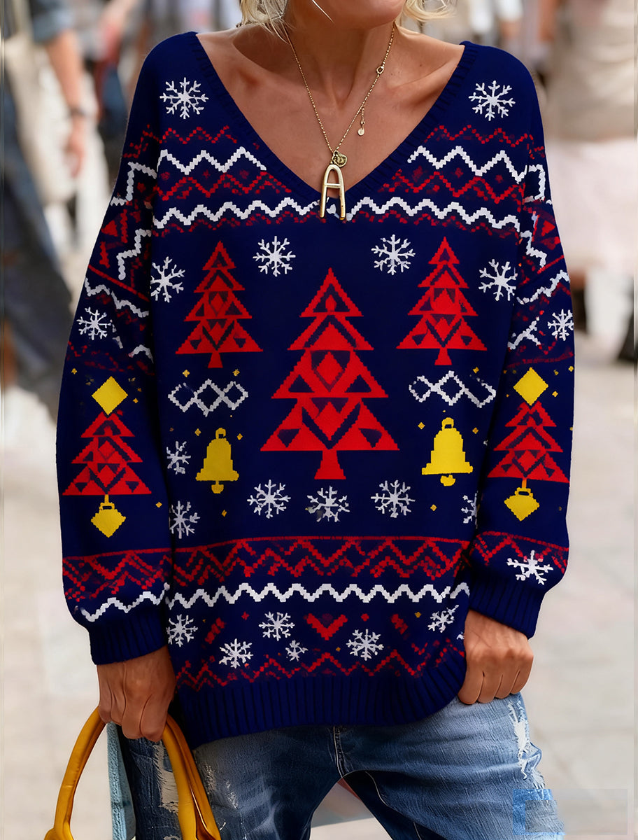 Women's Vintage Christmas Art Print Cozy Knit Top