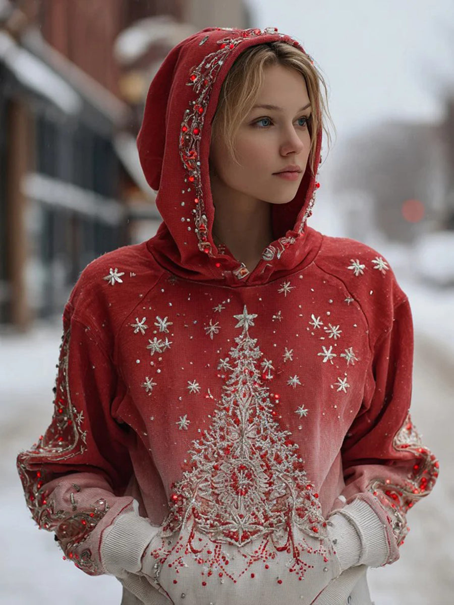 Women's Retro Christmas Tree Printed Hoodie