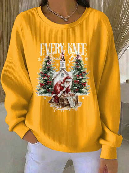 Women's Christmas combined with faith print  Ribbed Round-Neck Sweatshirt
