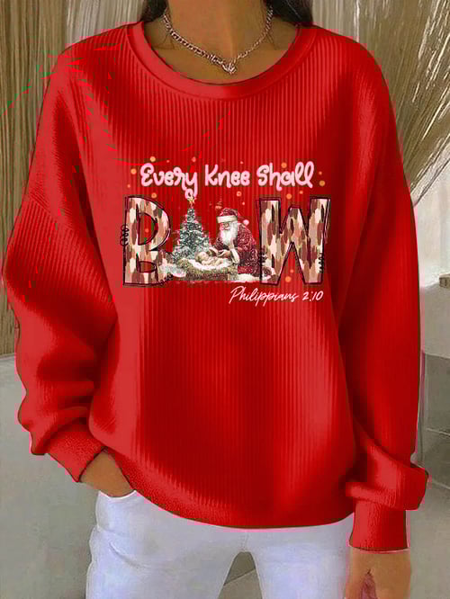 Women's Christmas combined with faith print  Ribbed Round-Neck Sweatshirt