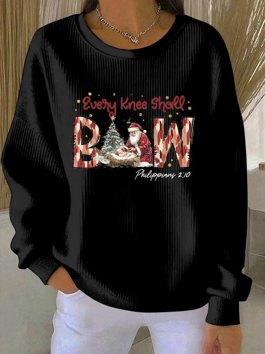 Women's Christmas combined with faith print  Ribbed Round-Neck Sweatshirt