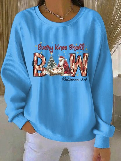 Women's Christmas combined with faith print  Ribbed Round-Neck Sweatshirt