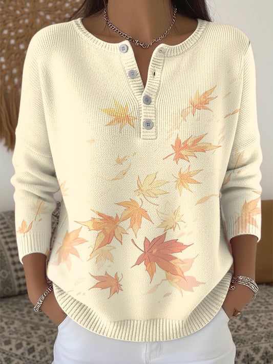 Women's Autumn Thanksgiving Henley neck sweater