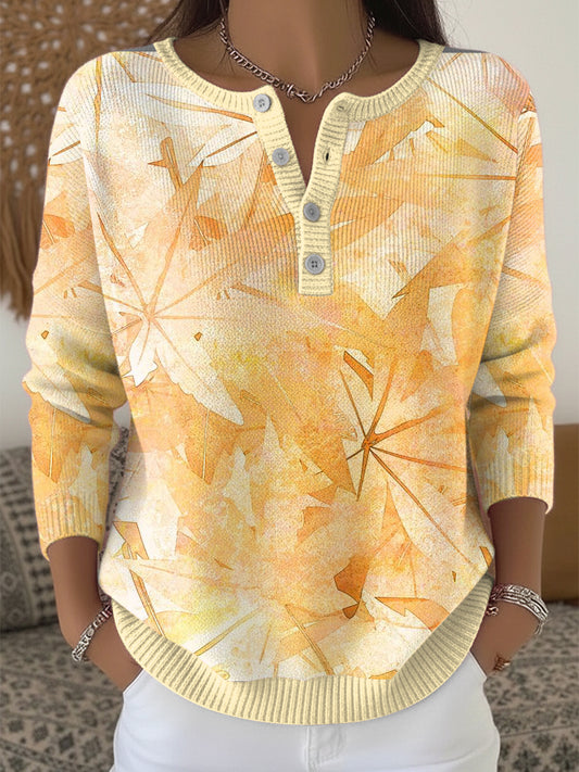 Women's Maple Leaf Watercolour Henley neck sweater
