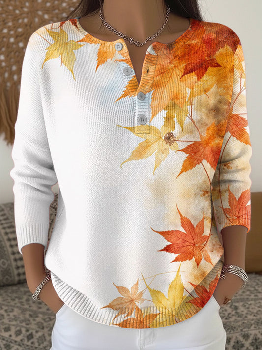 Women's Botanical Thanksgiving Henley neck sweater