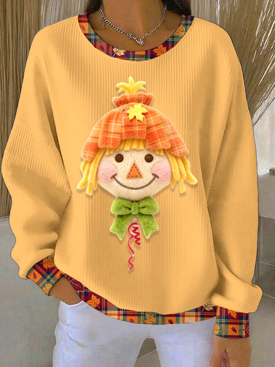 Women's Thanksgiving Charming Patchwork Loose-Fit Crewneck Pullover