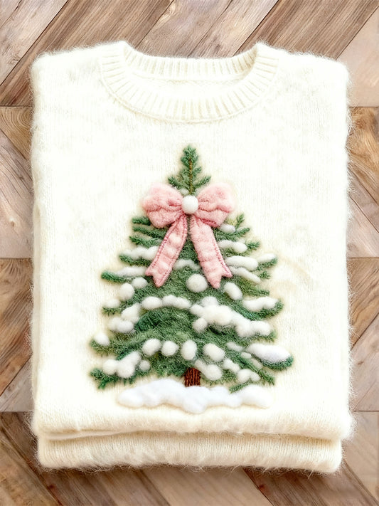 Women's Merry Christmas Christmas Tree Art  Print Sweater