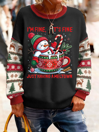 Women's Christmas Funny Snowman Winter Printed Tops