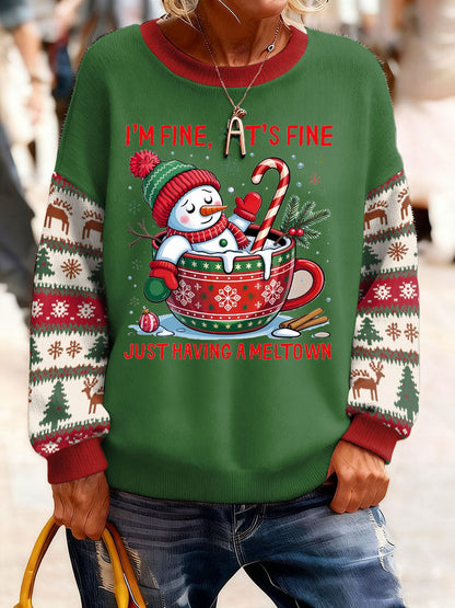 Women's Christmas Funny Snowman Winter Printed Tops