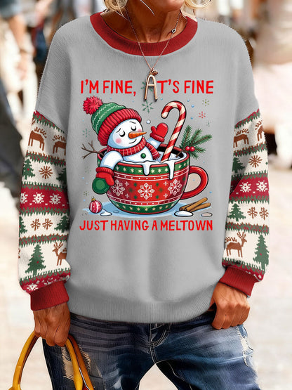 Women's Christmas Funny Snowman Winter Printed Tops