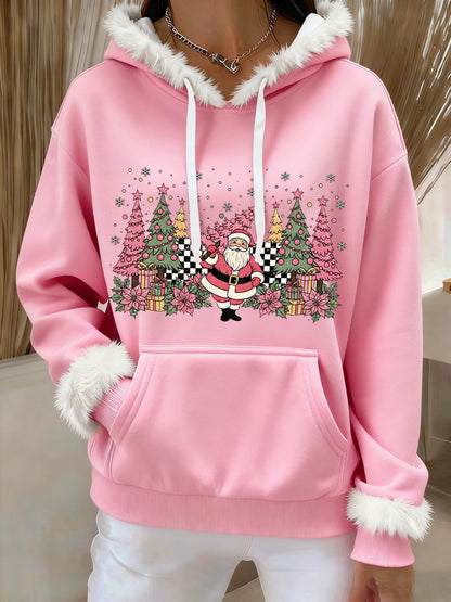 Women's Christmas Tree Santa Claus Print Causal Hoodie