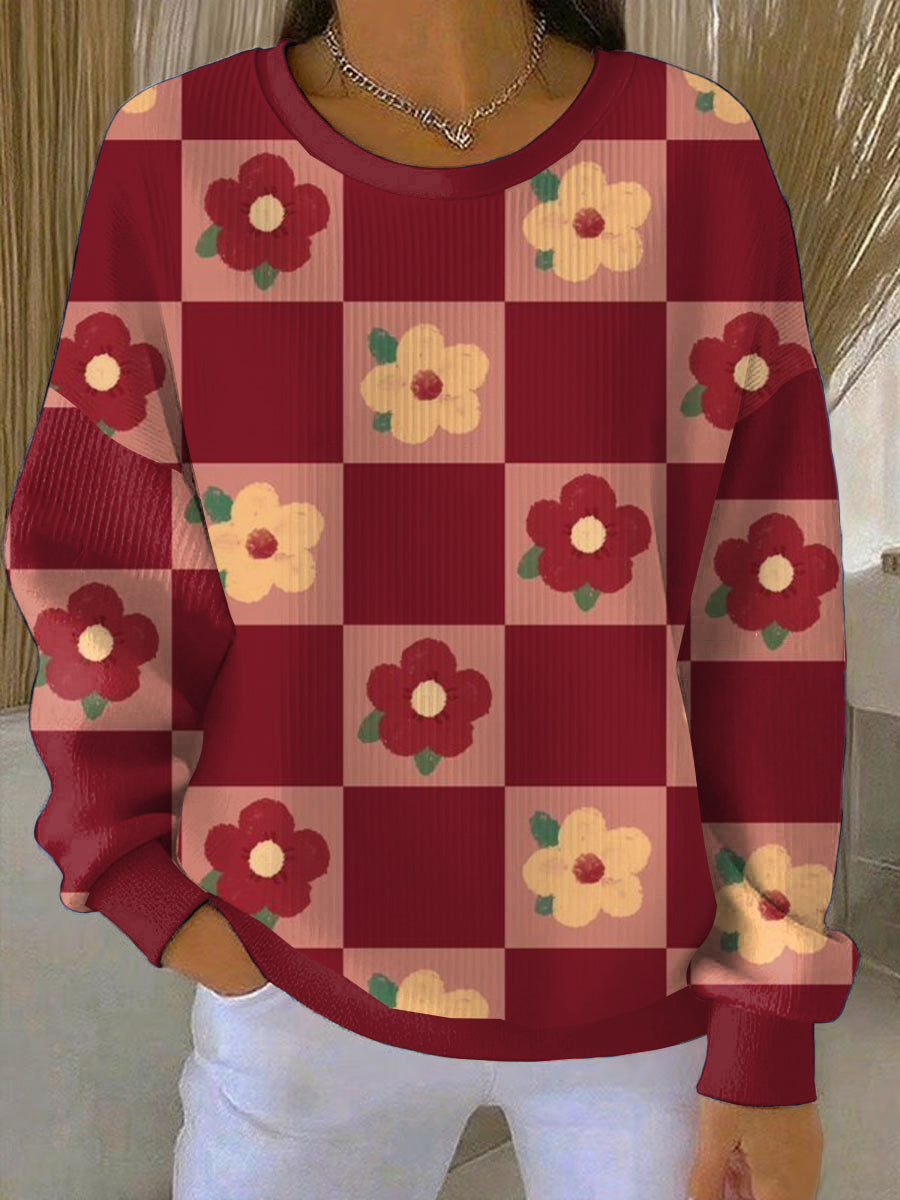 Women's Christmas Floral Arrangements Loose-Fit Crewneck Pullover
