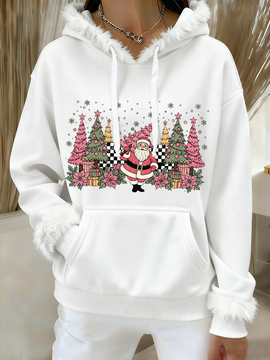 Women's Christmas Tree Santa Claus Print Causal Hoodie
