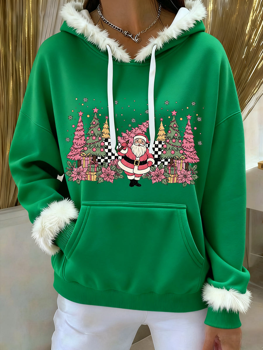 Women's Christmas Tree Santa Claus Print Causal Hoodie