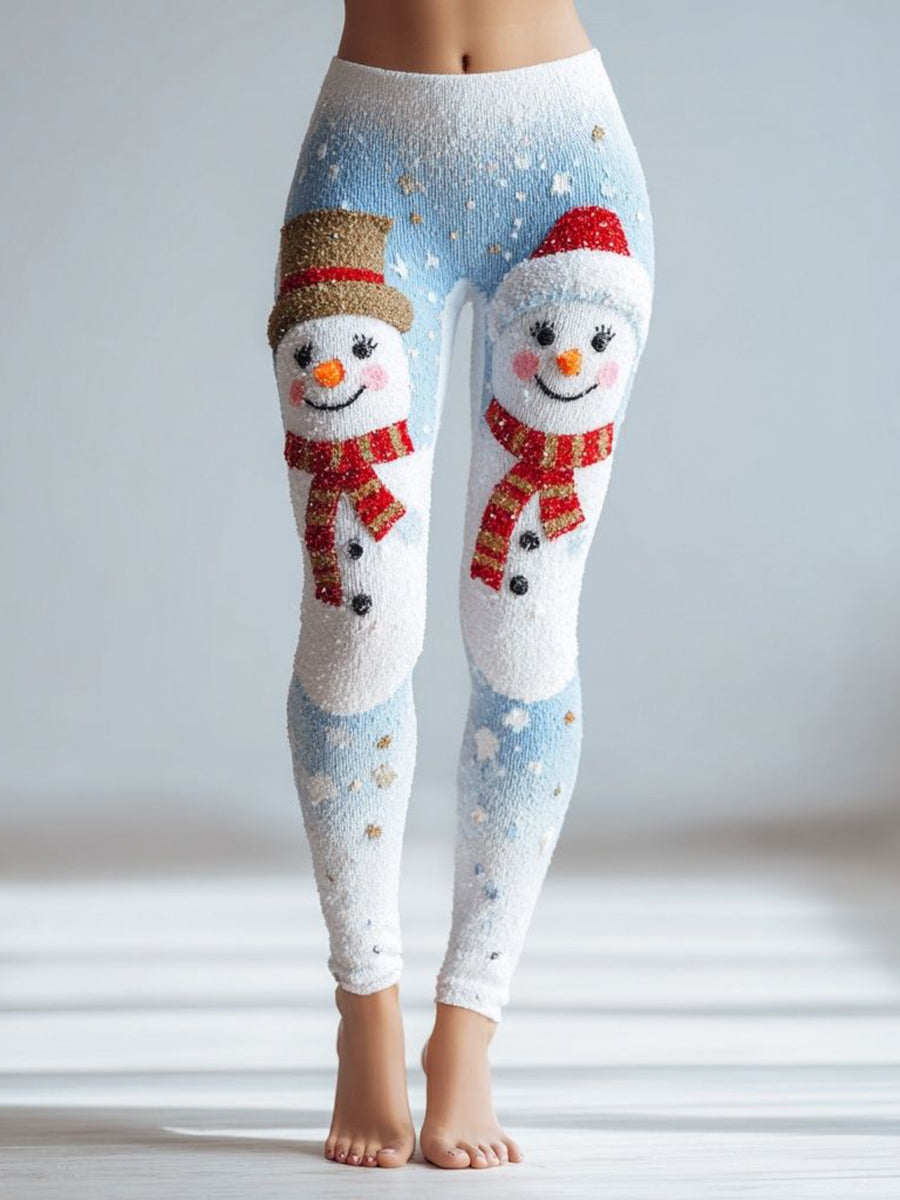 Women's Vintage Christmas Art Knit Cozy Leggings