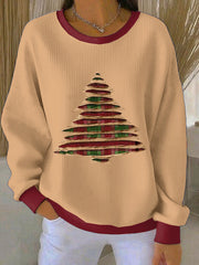 Women’s Christmas Holiday Two-Piece Loose-Fit Crewneck Pullover Light Brown / S