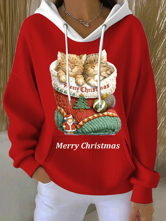 Women's Christmas stocking with cat motif Hooded Sweatshirt